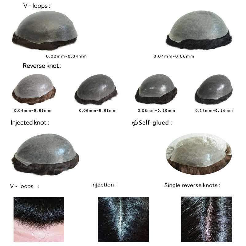 Mens Toupee Hair Replacement System Unit Men Hairpiece Thin Skin Human Hair