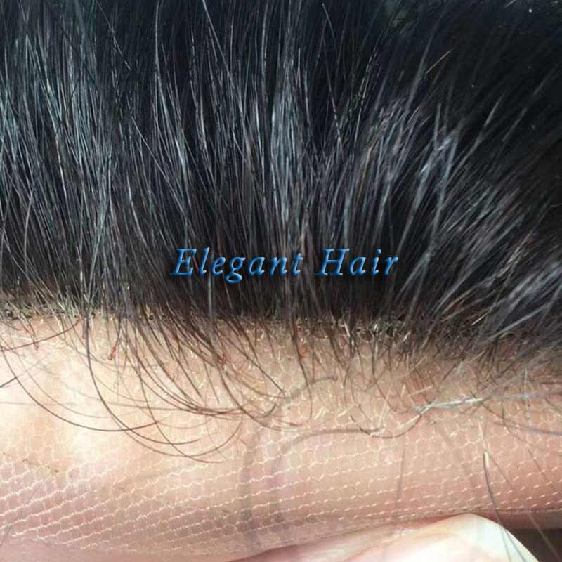 Elegant Hair full swiss lace base natural black color with full bleaching knots men toupee