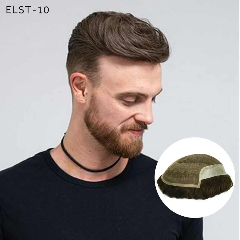 Elegant Hair swiss Lace with 1'' PU Back and Sides Double Layer Lace Front Men's Hairpieces