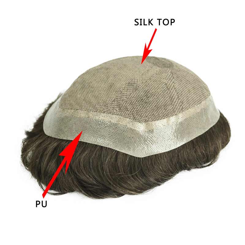 Elegant Hair Silk Top Toupee with PU skin perimeter