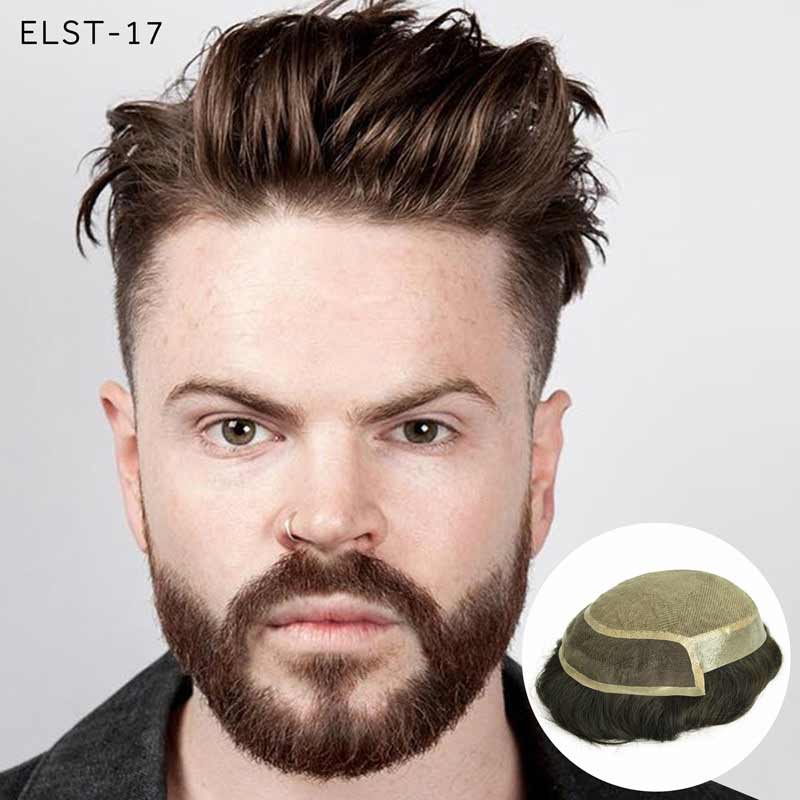 Elegant Hair Silk top with PU sides and back and lace front Mens Human Hair Wigs