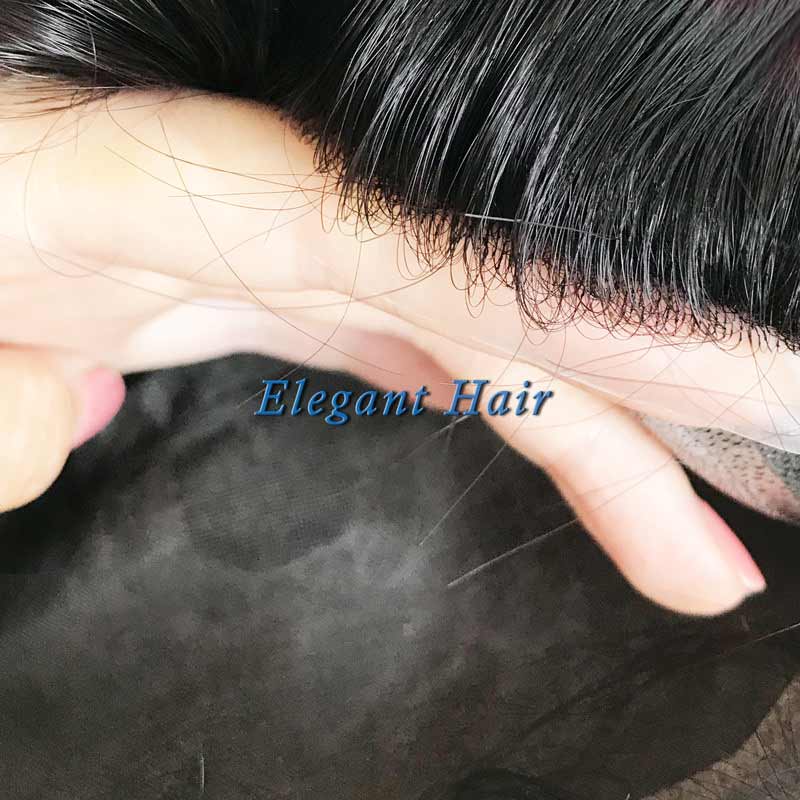 Elegant Hair  Thin skin 0.04mm-0.06mm  #1B color human hair toupee